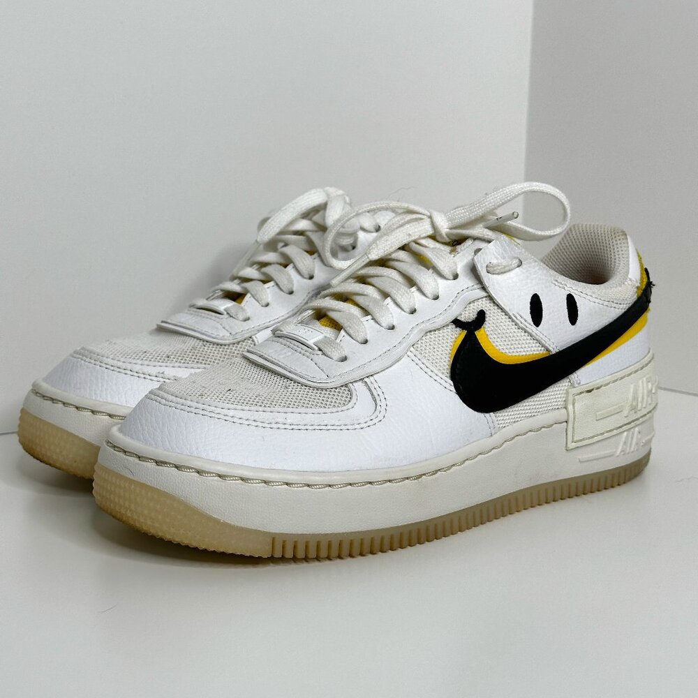 Nike Air Force 1 Shadow White Black Yellow‎ Smiley Face Women’s Size: 8.5